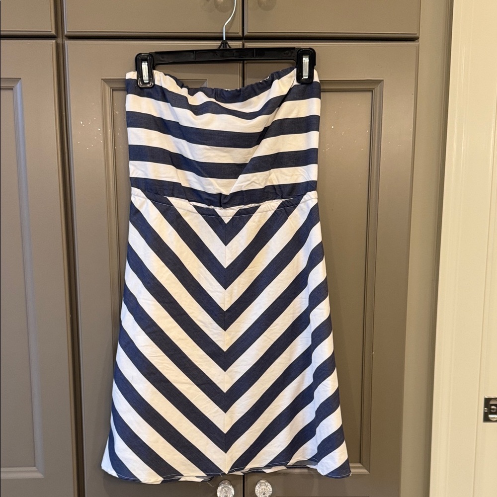 The Limited Strapless Navy and White Chevron Stripe Dress